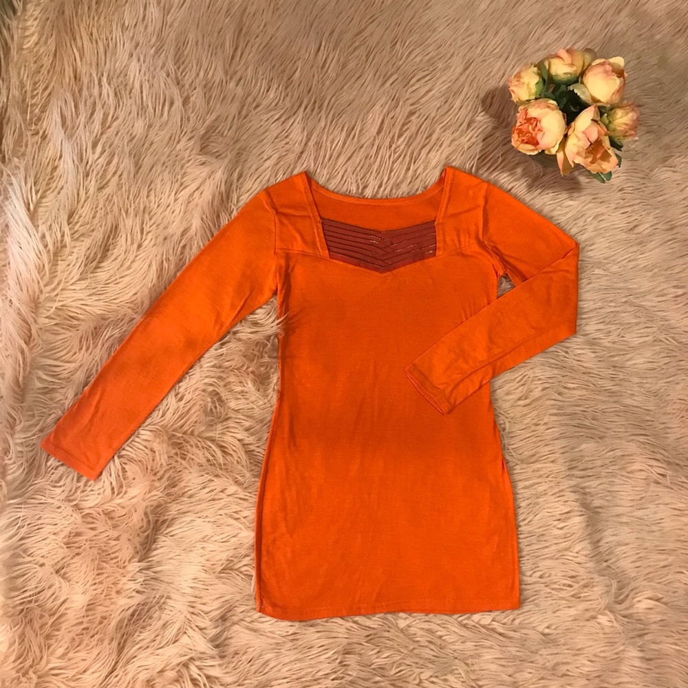 Orange Long Sleeve Mini Dress